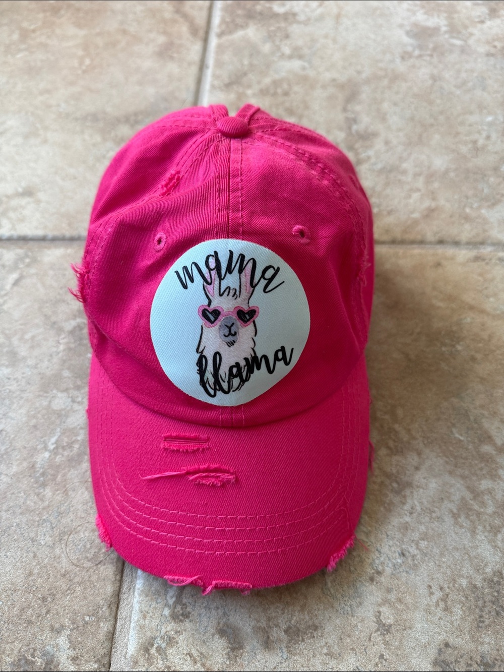 KBETHOS Hot Pink Mama Llama Distressed Baseball Cap
